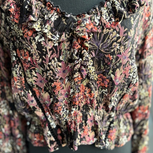 AQUA (Bloomingdale’s) Multicolored Floral Ruffled Blouse - Dark Academia, Boho - Picture 4 of 17